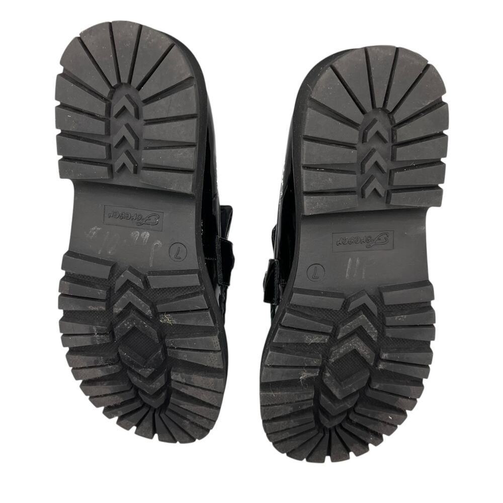 Forever Chunky Patent Leather Loafers Black Gold Chain Accent Lug Sole Sz. 7 Y2K - Picture 4 of 5